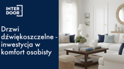 Drzwi dźwiękoszczelne we wnętrzu w stylu nowoczesnym – elegancki salon z drzwiami akustycznymi Interdoor zapewniającymi komfort i ciszę