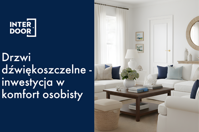 Drzwi dźwiękoszczelne we wnętrzu w stylu nowoczesnym – elegancki salon z drzwiami akustycznymi Interdoor zapewniającymi komfort i ciszę